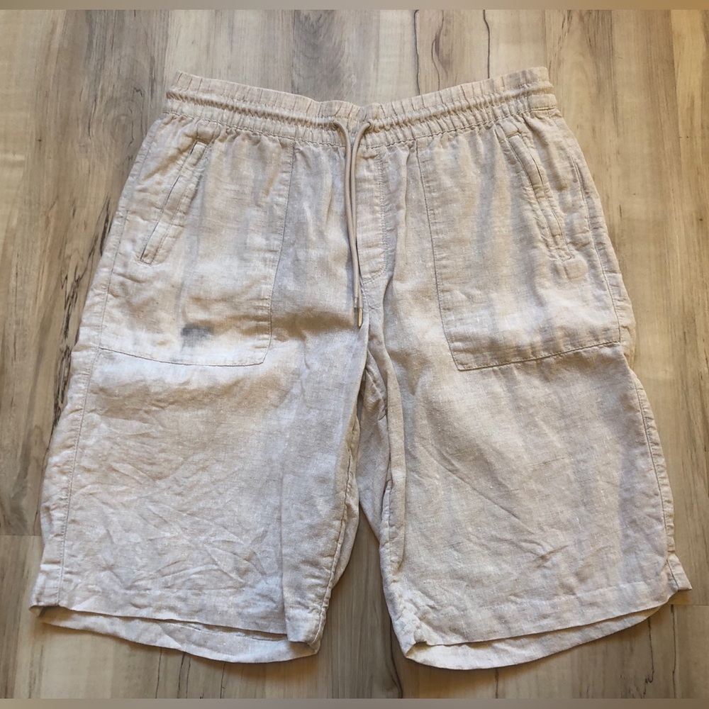 Athleta Retreat Linen Shorts Women's L Beige Drawstring Pockets 100% Linen